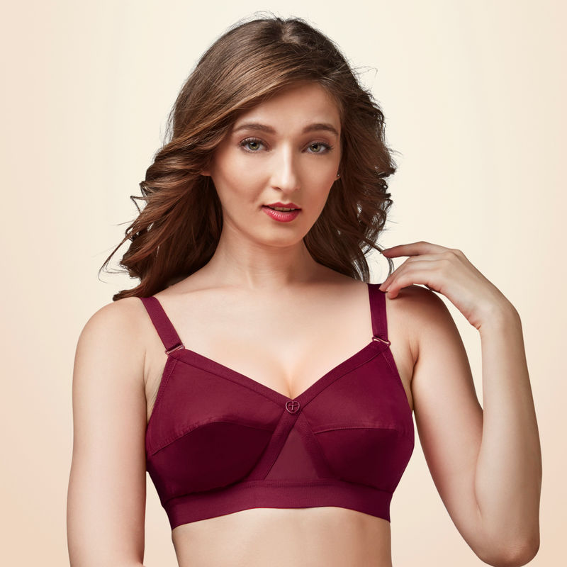 Trylo Krutika Plain Cotton Fabric Opulent Full Cup Bra - Maroon (38D)