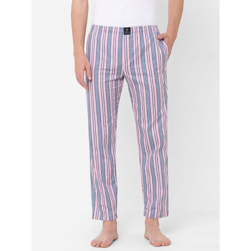 Urban Scottish Mens Stripes Printed Cotton Pyjamas Pink (S)