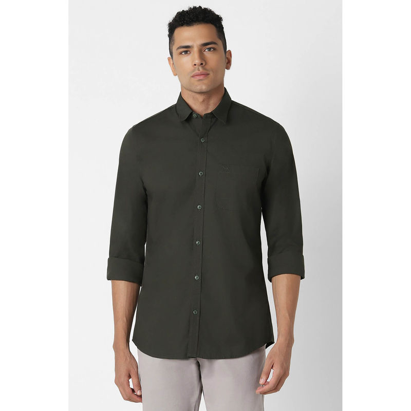Peter England Men Olive Slim Fit Solid Shirt (40)