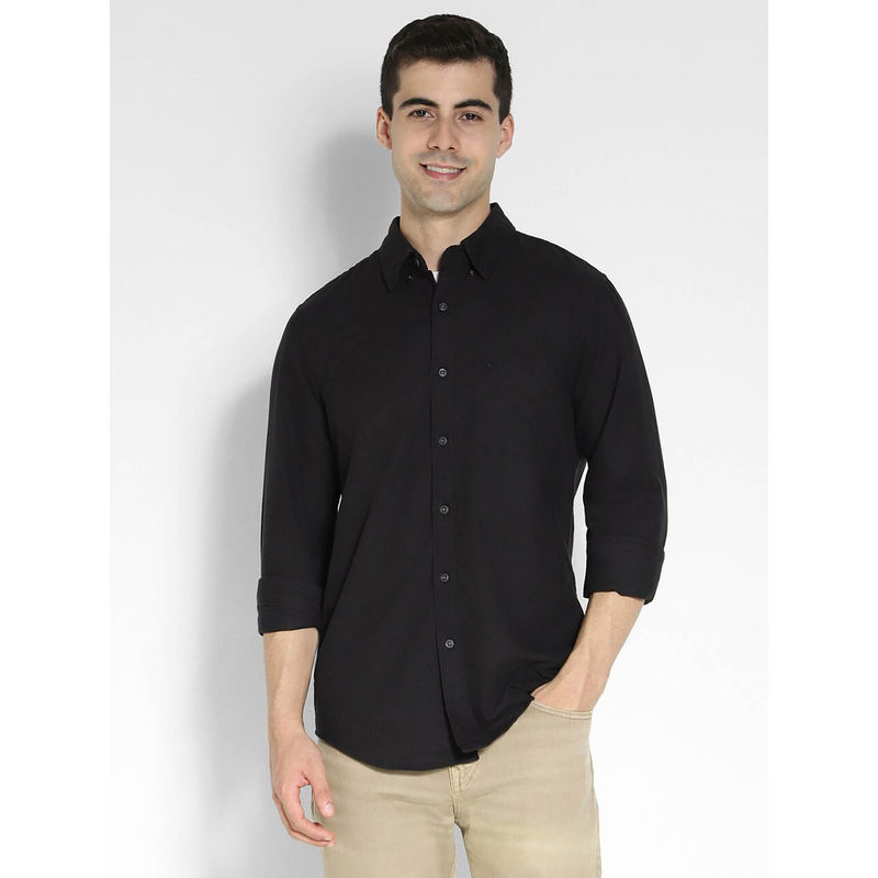 American Eagle Men Solid Black Slim Fit Oxford Button-Up Shirt (XS)
