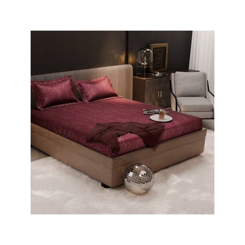 Stoa Paris Starlit Night Poly Sateen Wine Double Fitted Bedsheet With 2 Pillow Covers (Double)