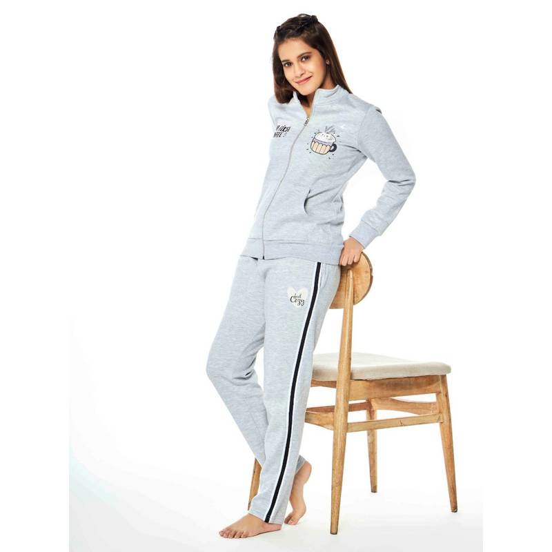July Nightwear Winter Collection For Women Grey Mel Fleece Track Suit with Zipper (S)