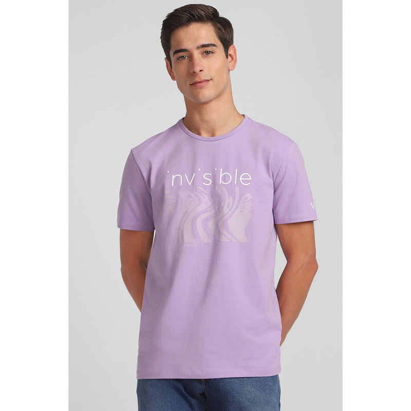 Allen Solly Men Purple Graphic Print Crew Neck T-Shirts (S)
