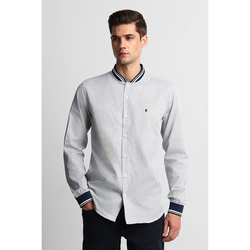 Louis Philippe Men Grey Slim Fit Print Full Sleeves Casual Shirt (40)