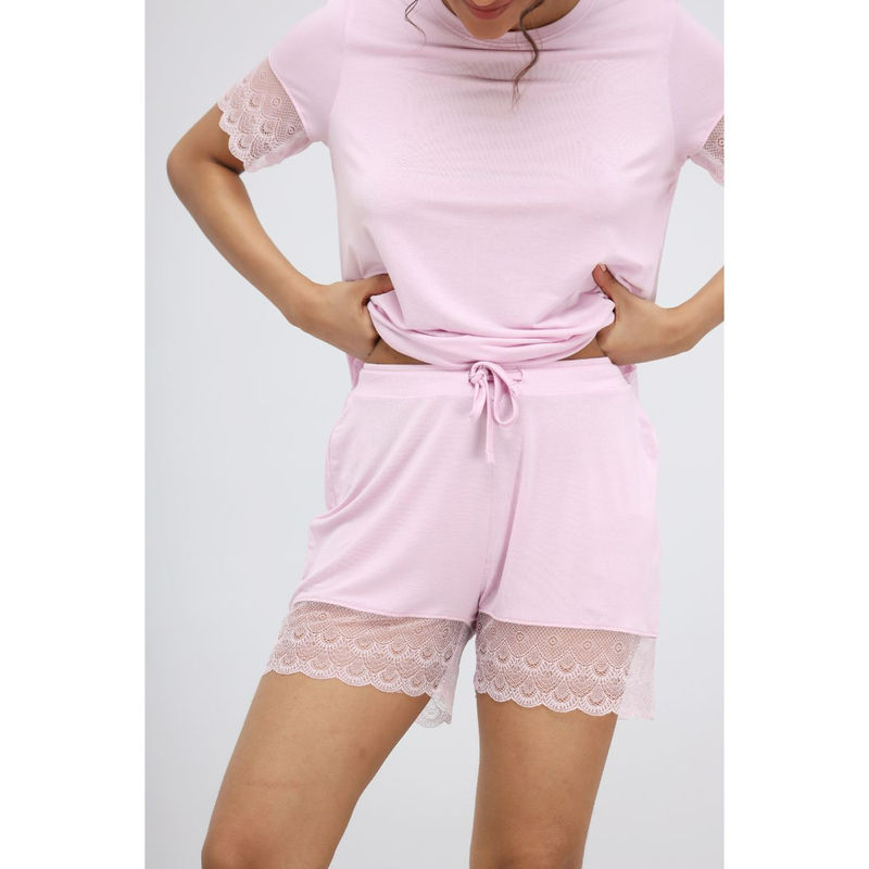 NeceSera Soft Pink Modal Lace Shorts (S)