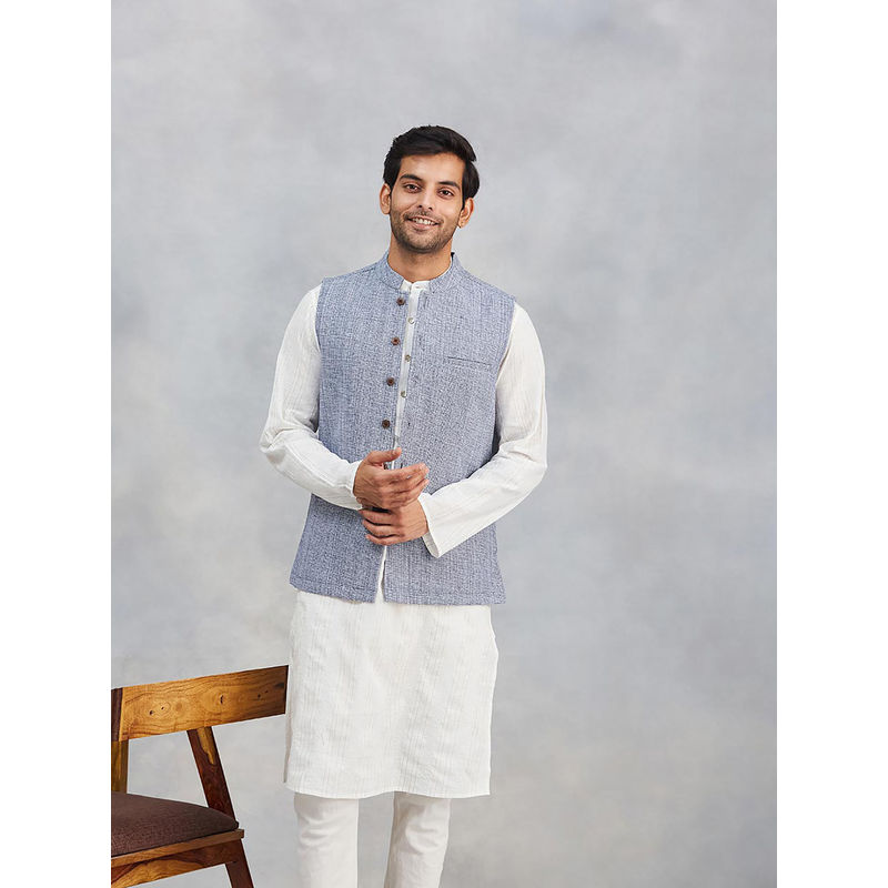 Fabindia Blue Cotton Nehru Jacket (XS)