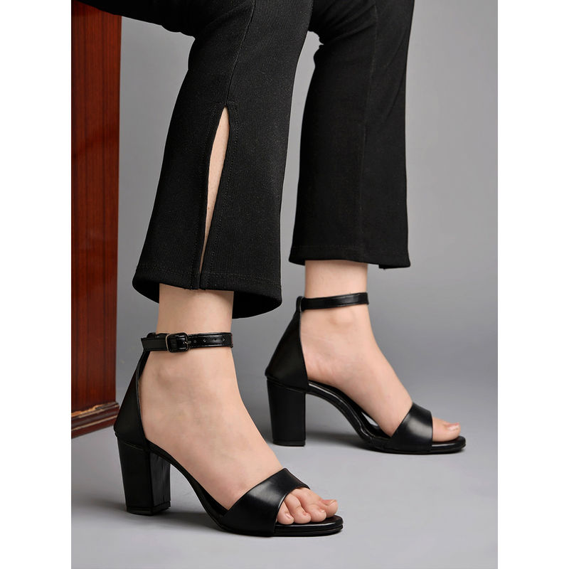 Shoetopia Stylish Ankle Strap Black Block Heeled Sandals for Women & Girls (EURO 38)