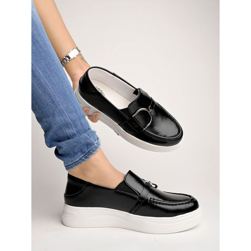 Shoetopia Smart Casual Chain Detailed Black Loafers for Women & Girls (EURO 41)