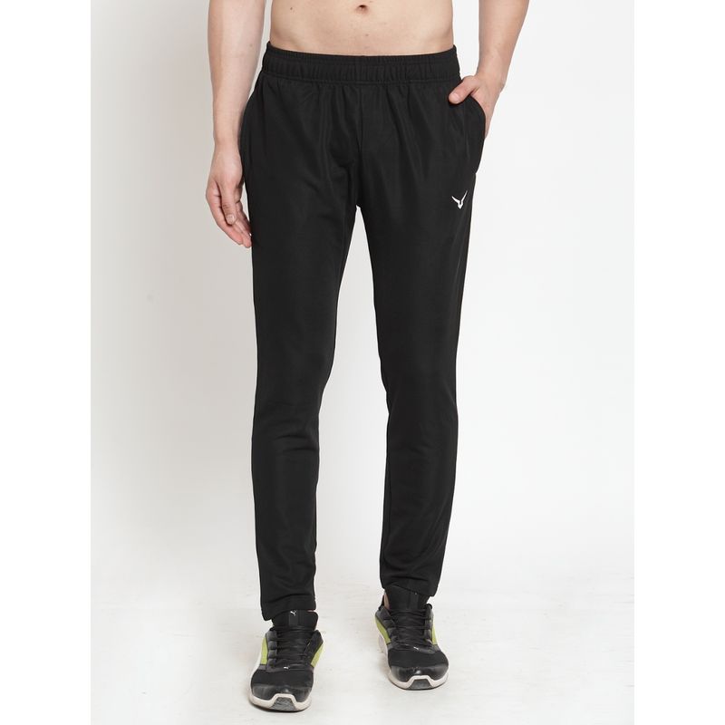 INVINCIBLE Black Mens Stretch Workout Trackpants (L)