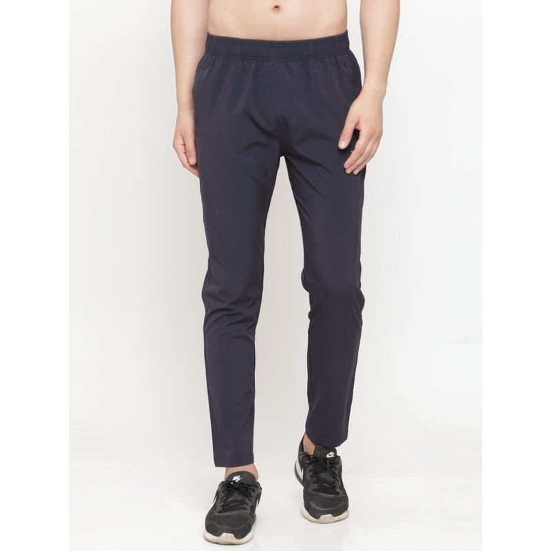 INVINCIBLE Navy Mens Stretch Workout Trackpants (L)