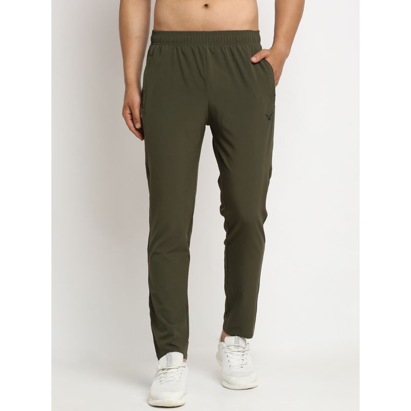 INVINCIBLE Olive Mens Stretch Workout Trackpants (S)