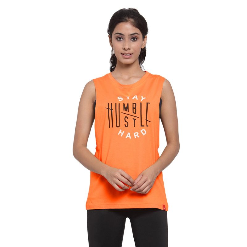 INVINCIBLE Orange Womens Stay Humble Deep Armhole Tank Top (S)