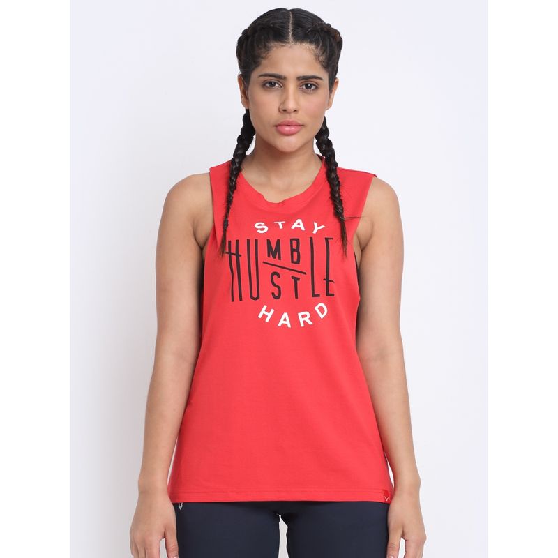 INVINCIBLE Red Womens Stay Humble Deep Armhole Tank Top (M)