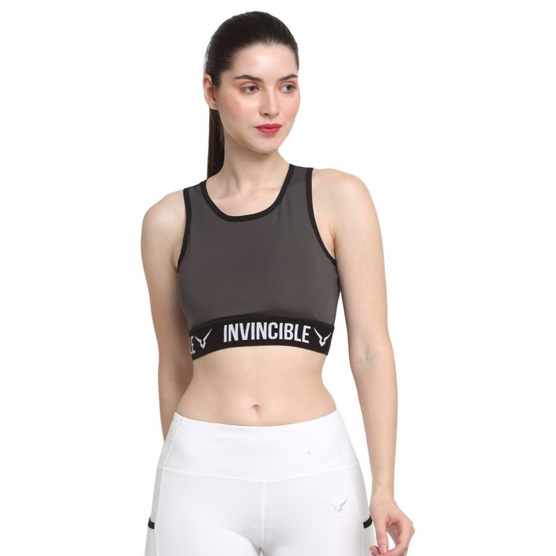 INVINCIBLE Grey Womens Mesh Back Sports Bra (M)