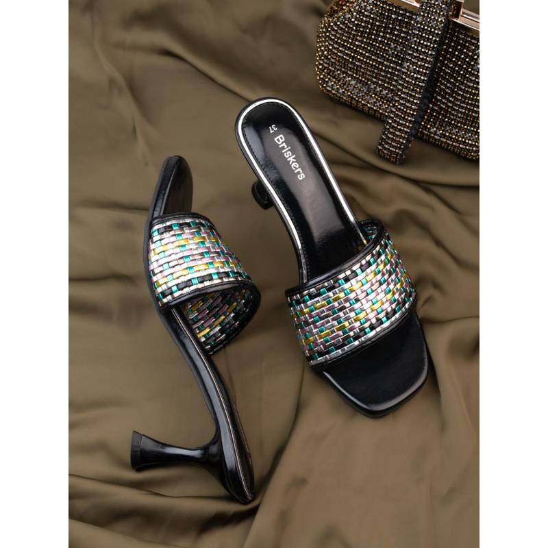 Briskers Womens Black Spool Sandal Heels (EURO 36)