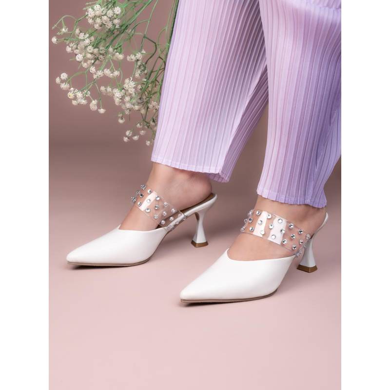 Briskers Womens White Spool Sandal Heels (EURO 37)