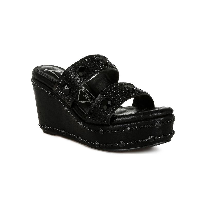 London Rag Womens Black Rhinestone and Diamante Wedges Heels (UK 4)