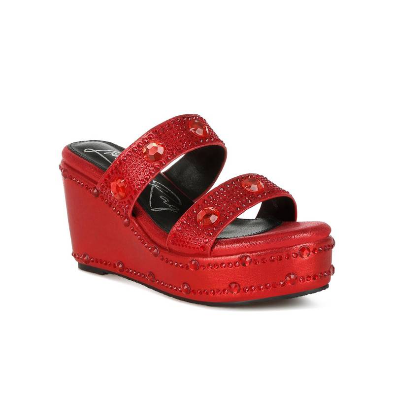London Rag Womens Red Rhinestone and Diamante Wedges Heels (UK 3)