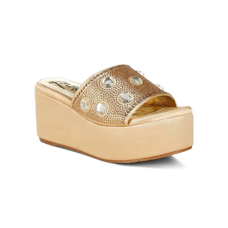 London Rag Womens Gold Diamante Rhinestone Wedges Heels (UK 3)