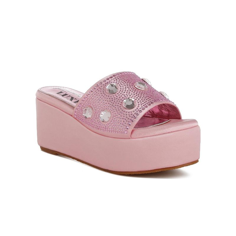 London Rag Womens Pink Diamante Rhinestone Wedges Heels (UK 4)