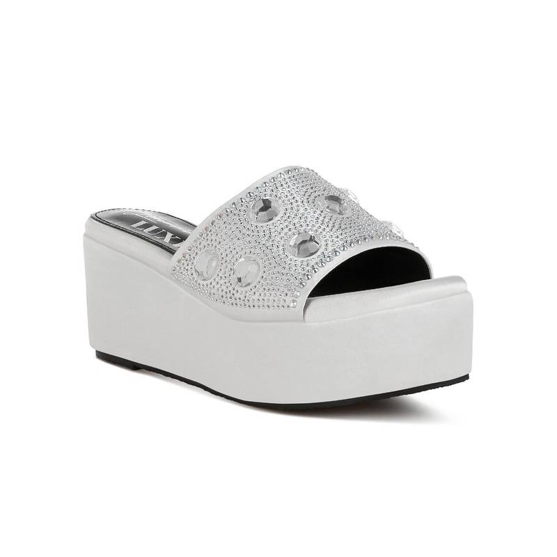 London Rag Womens White Diamante Rhinestone Wedges Heels (UK 3)
