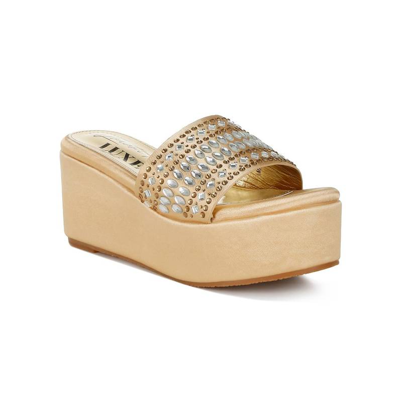 London Rag Womens Gold Diamante and Rhinestone Platform Heels (UK 4)