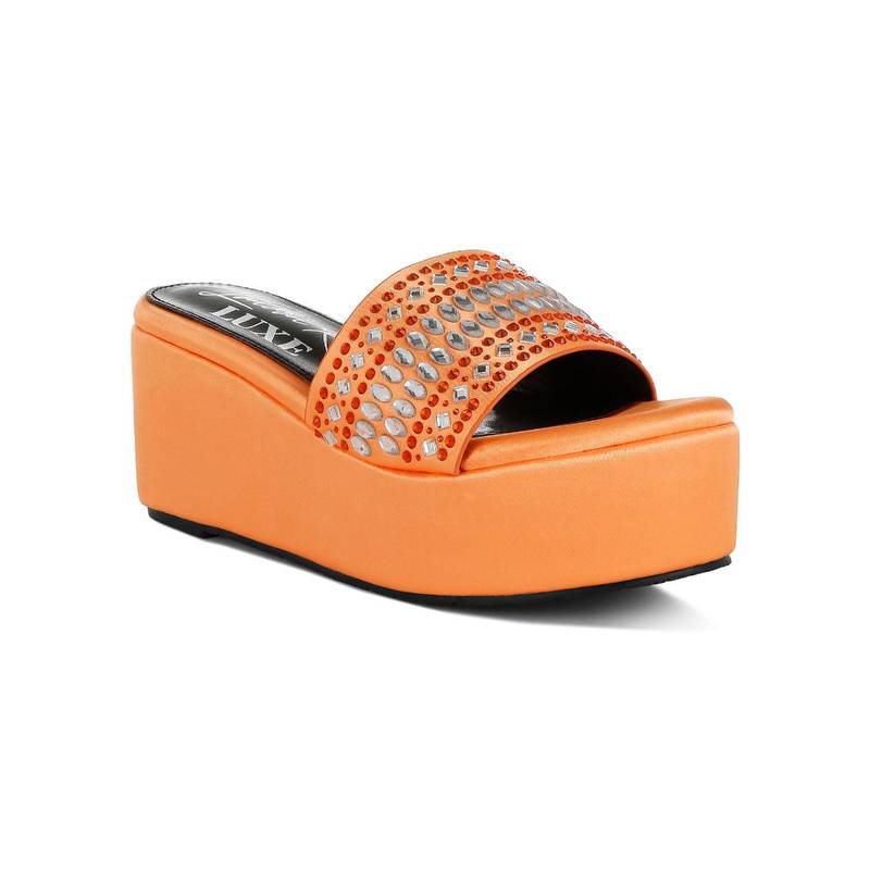 London Rag Womens Orange Diamante and Rhinestone Platform Heels (UK 3)