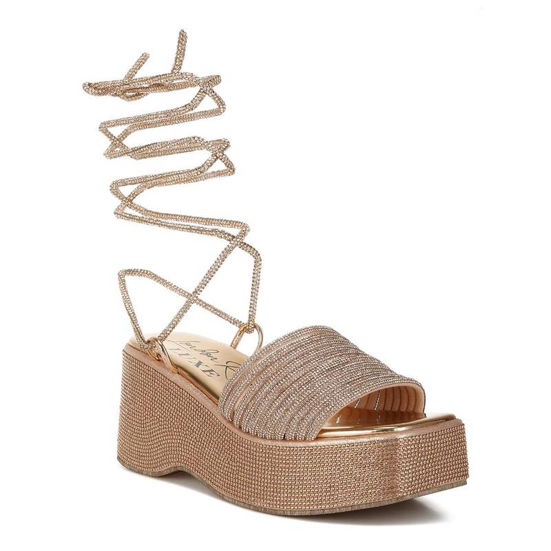 London Rag Womens Rose Gold Rhinestone Embellished Gladiator Heels (UK 5)