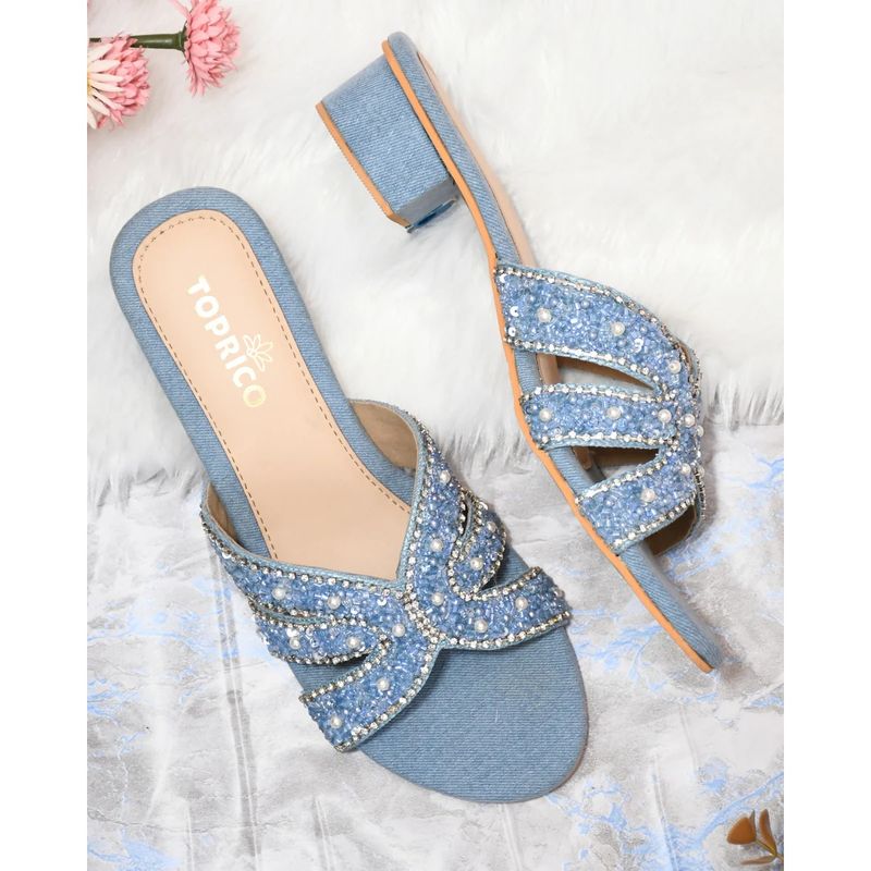 Toprico Wings Beads Embellished Denim Heels (EURO 40)