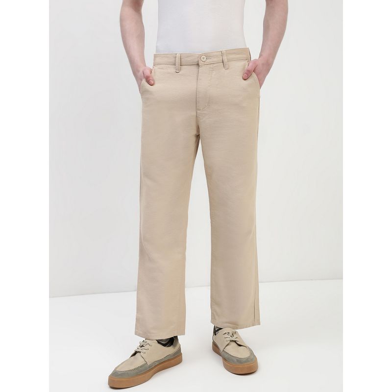 necked Cream Drill Linen Relaxed Cotton Pant (32)