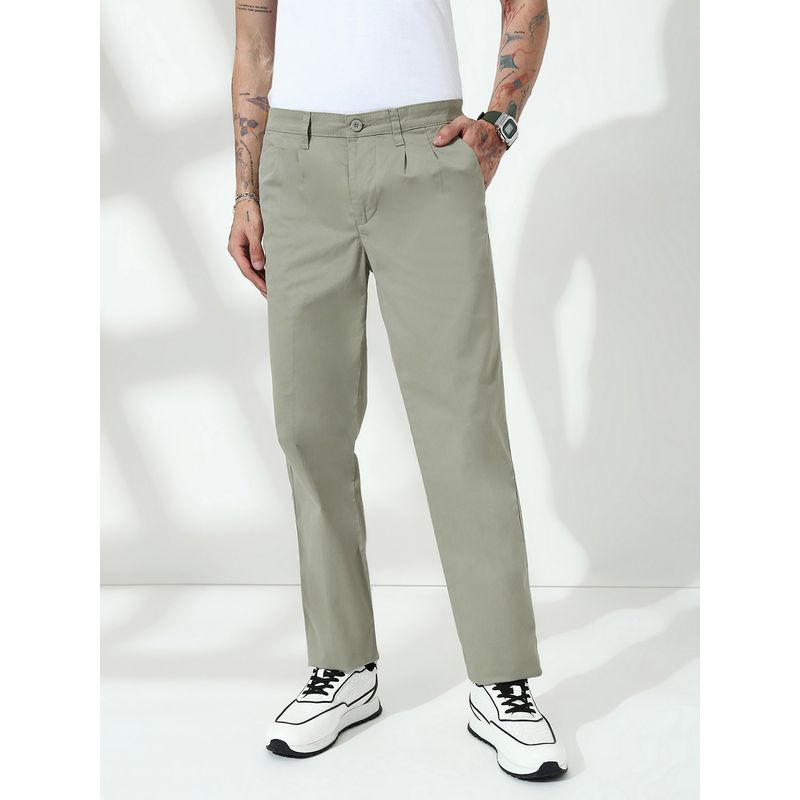 necked Light Green Straight Fit Cotton Pant (32)
