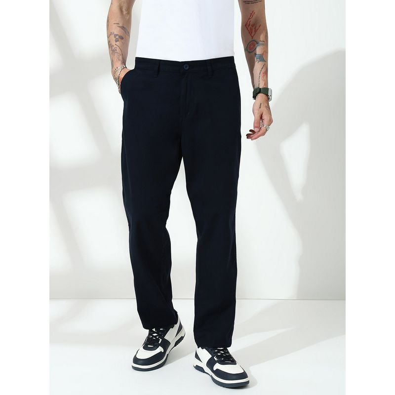 necked Navy Blue Necked Comfort Straight Fit Chinos (30)