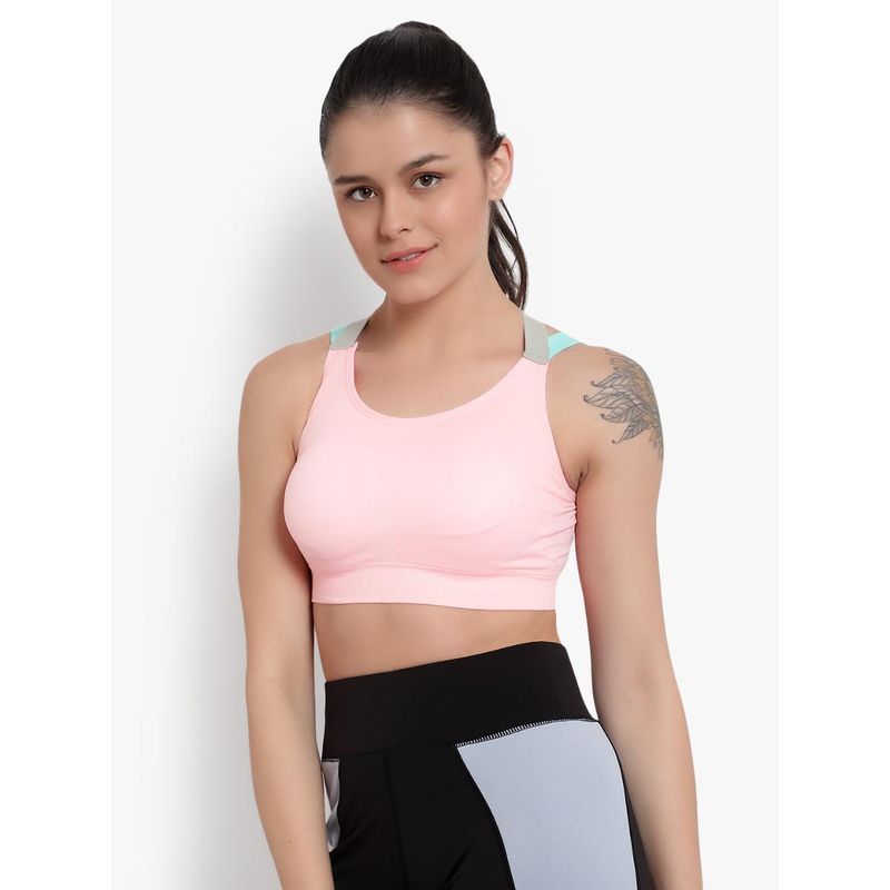 BRACHY Peach Solid Non-Wired Lightly Padded Sports Bra (30C)