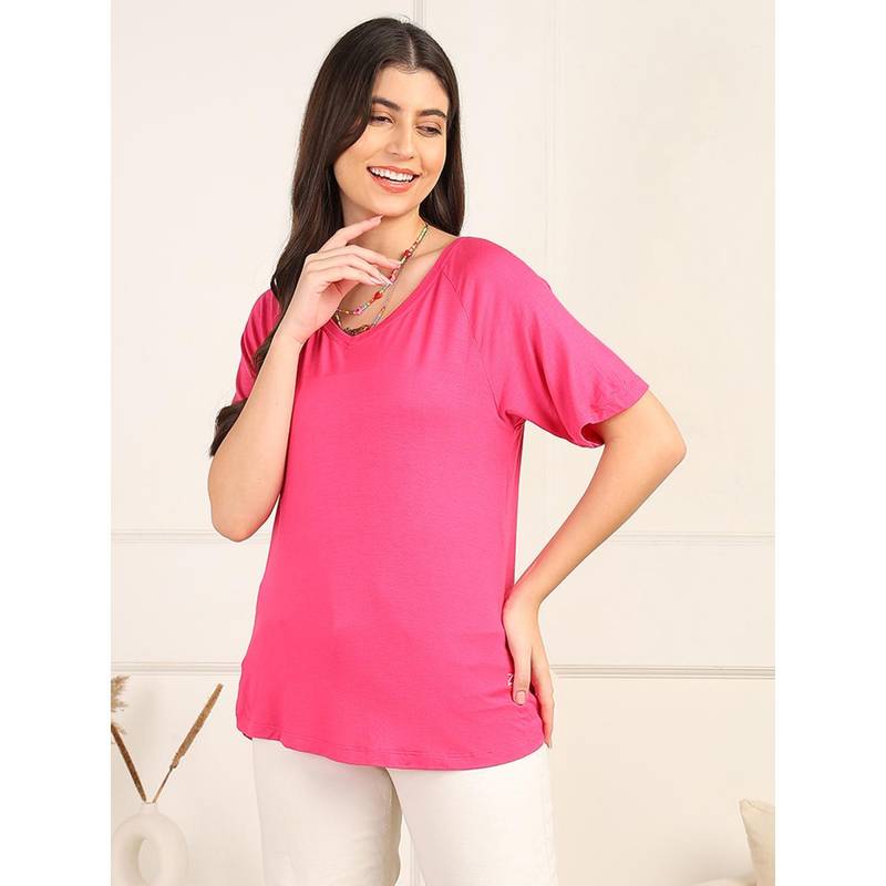 Zelena Women Half Sleeves Viscose Maternity Nursing Top with Zip (3XL)