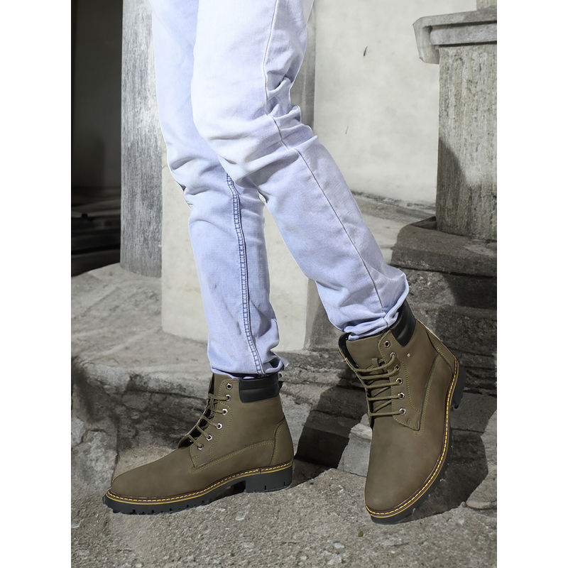 Carlton London Stylish Olive Color Casual Wear Lace Ups Boots (EURO 40)