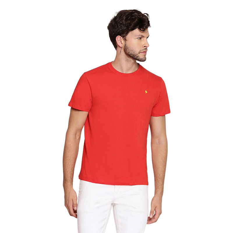 AM SWAN Mens Solid-Plain Fiery Red T-Shirt (S)
