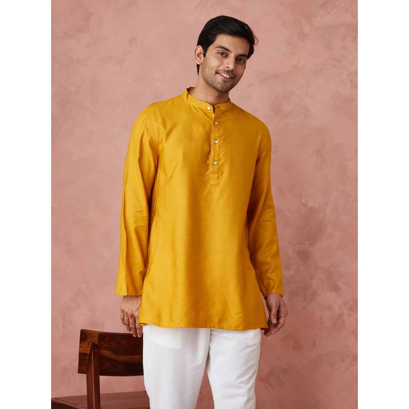 Fabindia Mustard Viscose Silk Straight Short Kurta (2XL)