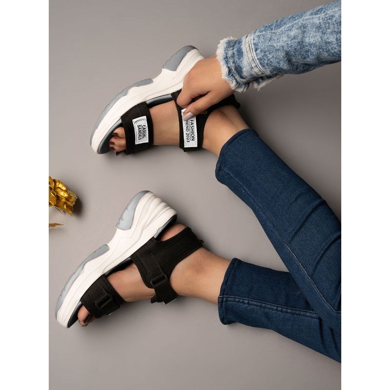Shoetopia Lightweight Comfortable Daily Wear & Trendy Flatforms Grey Sandals (EURO 39)
