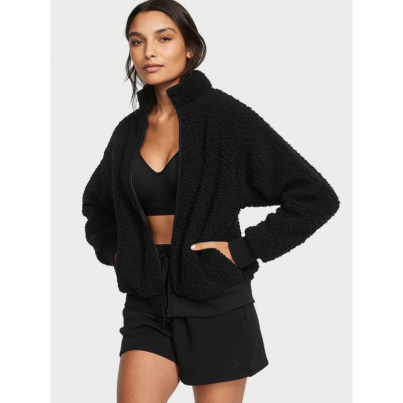 Victoria's Secret Cozy Fleece Full-Zip Mock Neck Jacket Black (XL)