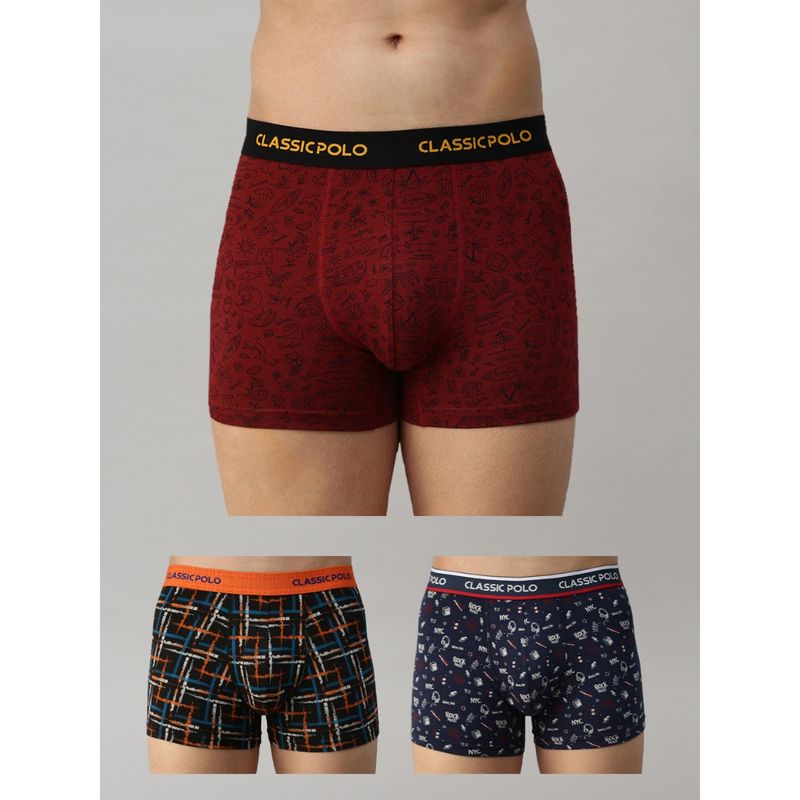 Classic Polo Mens Modal Slim Fit Printed Trunks - Multicolor (Pack of 3) (S)