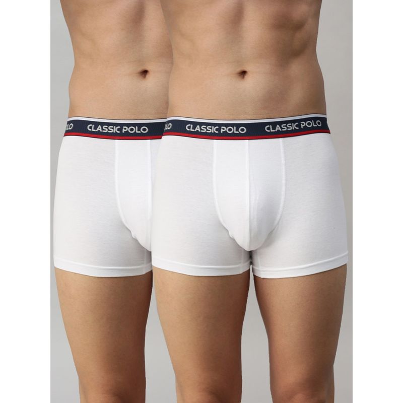 Classic Polo Mens Modal Slim Fit Solid Trunks - White (Pack of 2) (M)