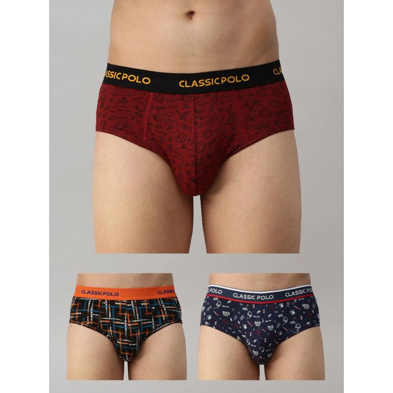 Classic Polo Mens Modal Slim Fit Printed Briefs - Multicolor (Pack of 3) (M)
