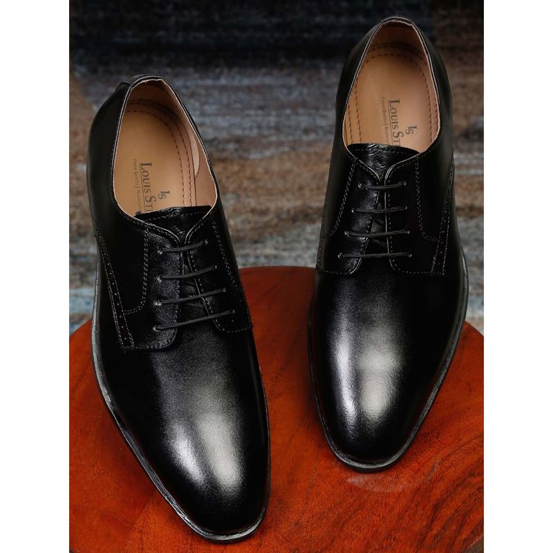 Louis Stitch Black Italian Leather Plain Derby Shoes for Men (UK 6)