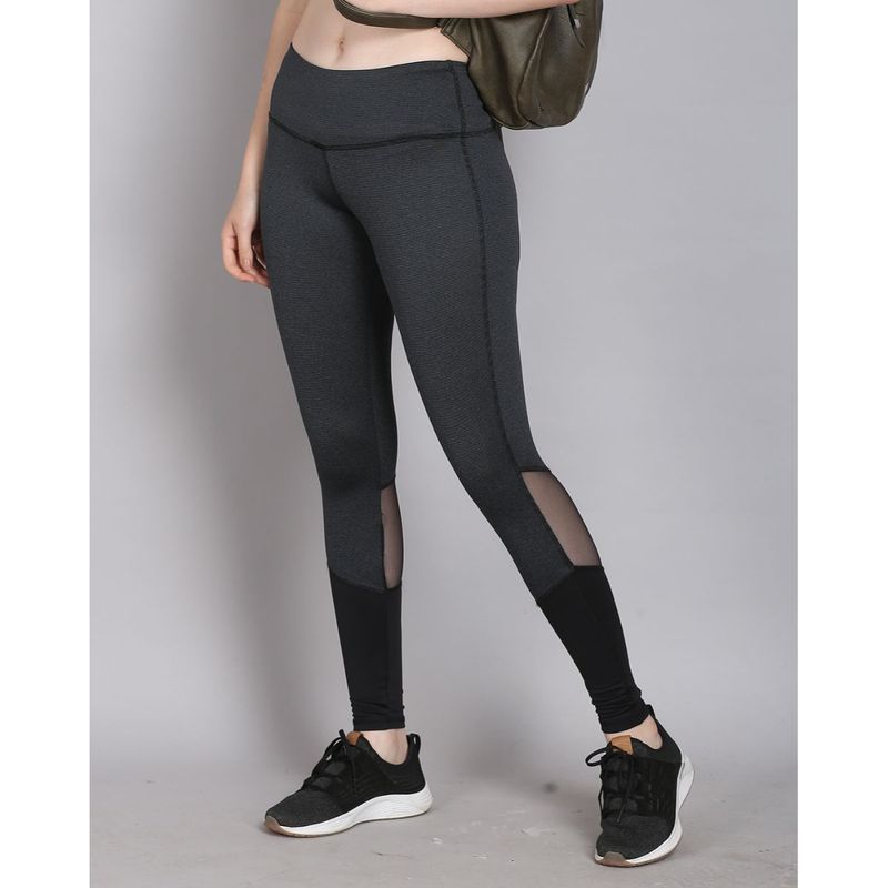 The Dance Bible High Waist Grey Mesh Yoga Leggings with Back Zip Pocket (S)