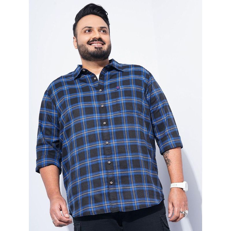 Hardsoda Men Blue Polycotton Collar Neck Relaxed Fit Checks Casual Shirt (2XL)