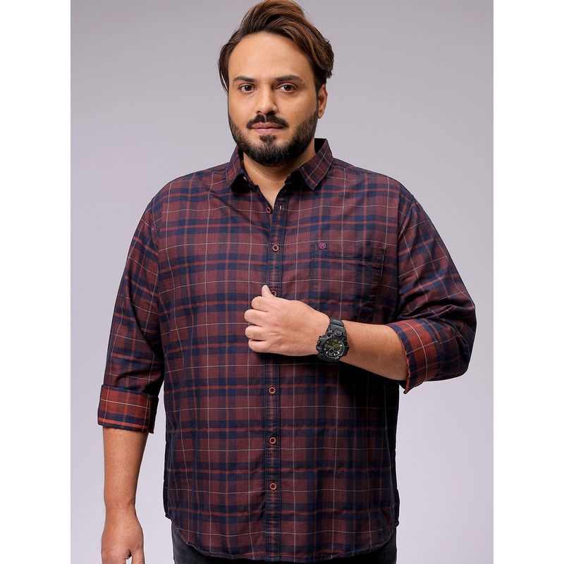 Hardsoda Men Red Polycotton Collar Neck Regular Fit Checks Casual Shirt (2XL)