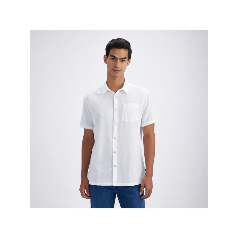 Pepe Jeans Men White Blended Collar Neck Regular Fit Solid Casual Shirt (S)