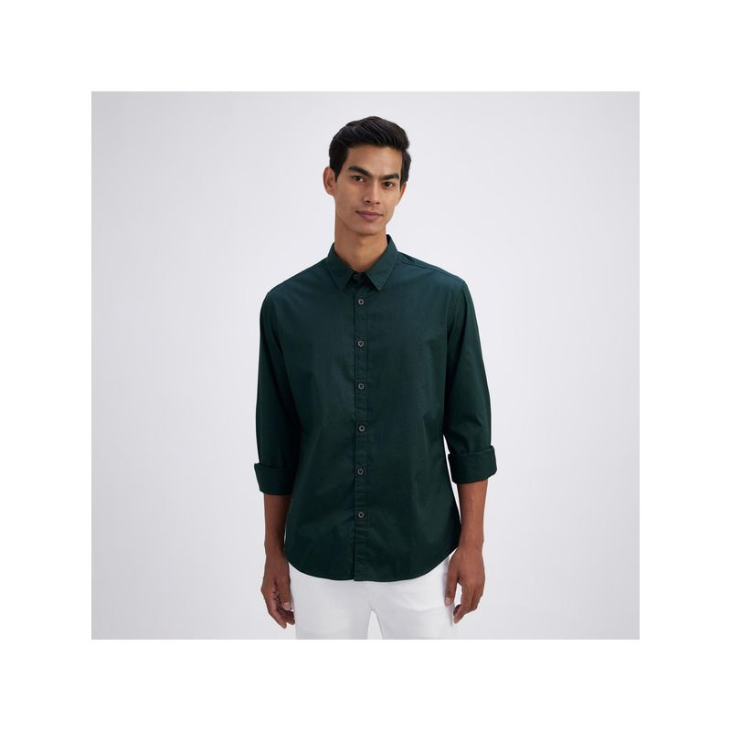 Pepe Jeans Men Green Pure Cotton Collar Neck Regular Fit Solid Casual Shirt (L)
