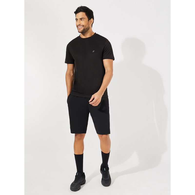 Styli Men Black Texture T-Shirt & Regular Shorts Tracksuits (Set of 2) (S)