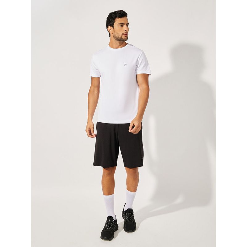 Styli Men White Texture T-Shirt & Regular Shorts Tracksuits (Set of 2) (L)